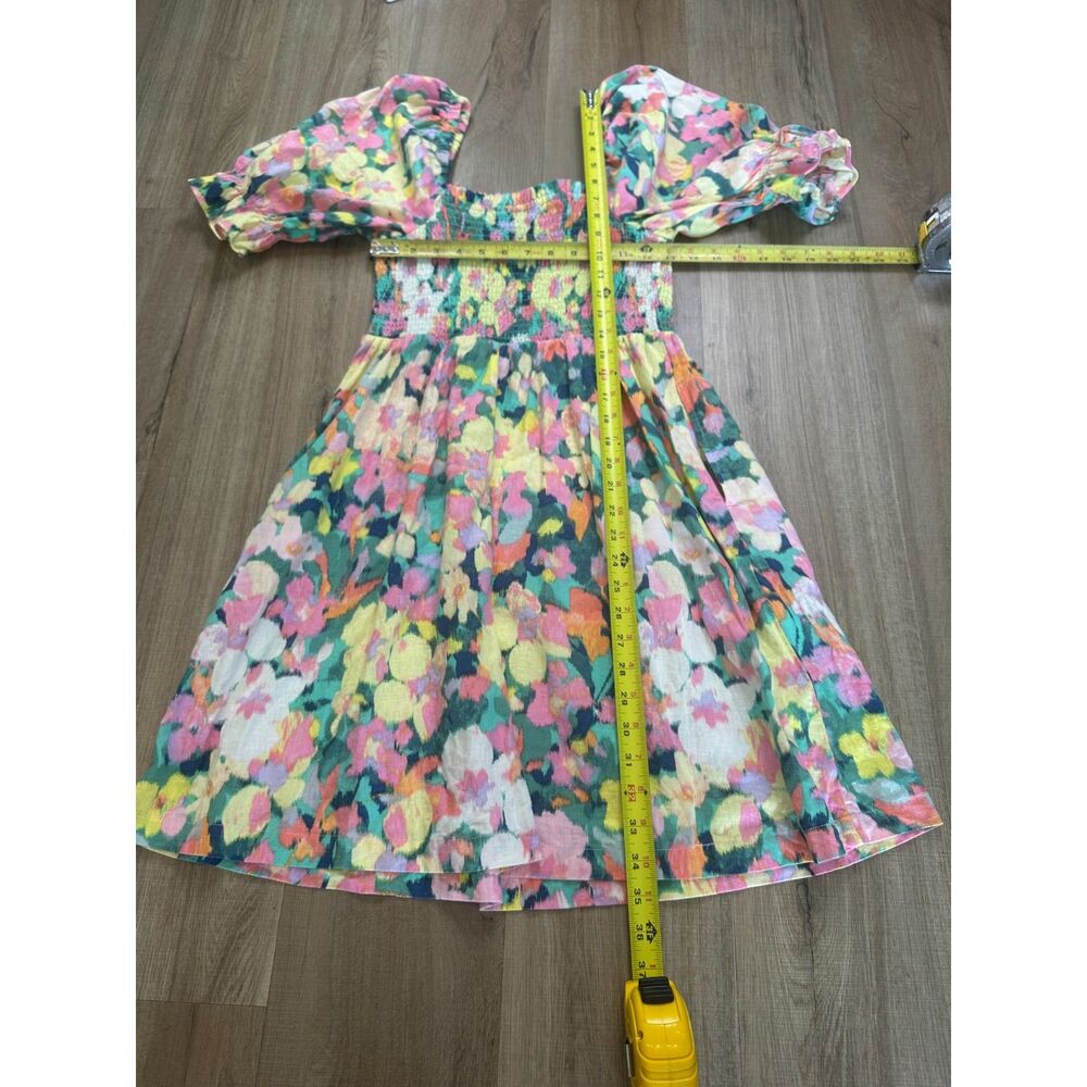 Gap Womens Medium Puff Sleeve Linen-Blend Colorful Floral Mini Dress - Picture 8 of 11